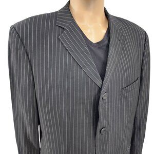 Hugo Boss Mens Pinstripe Jacket Size 44R Black & White Double Breasted Made In I